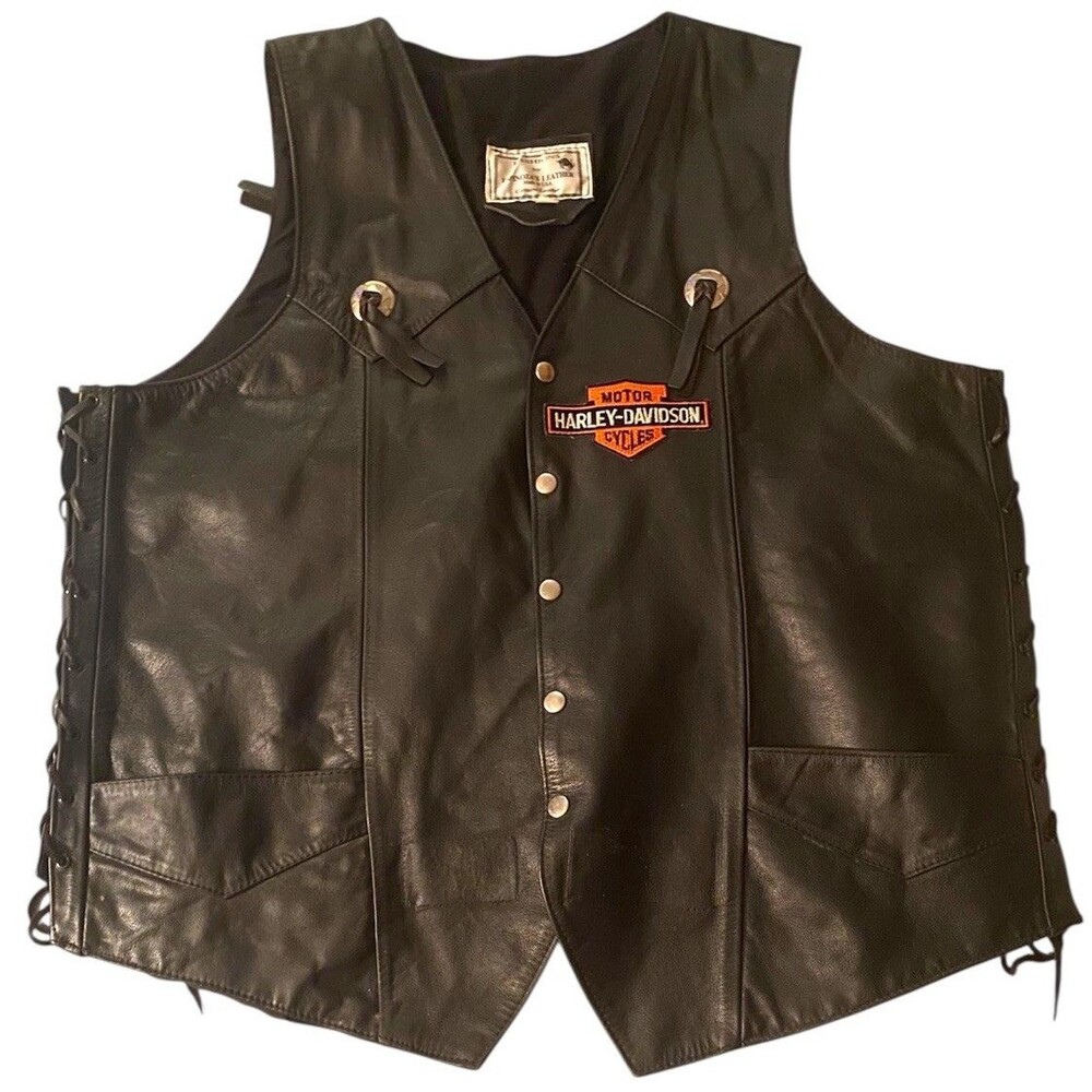Espinoza's Genuine Leather Club Style Harley Davidson Biker Vest Black Men's XXL